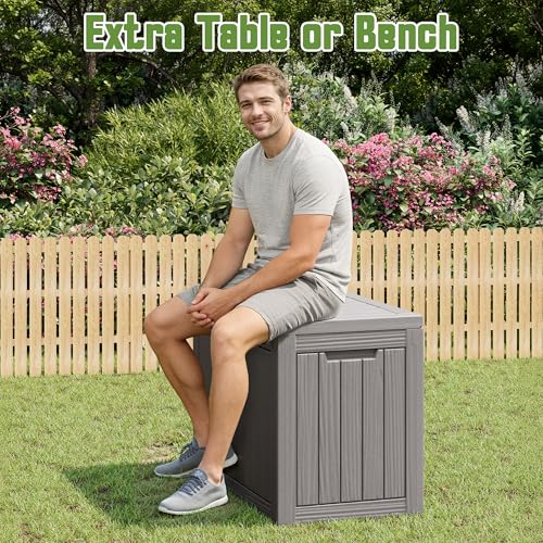 Grey 45 Gallon Outdoor Waterproof Deck Storage Box - GULAIMOAO