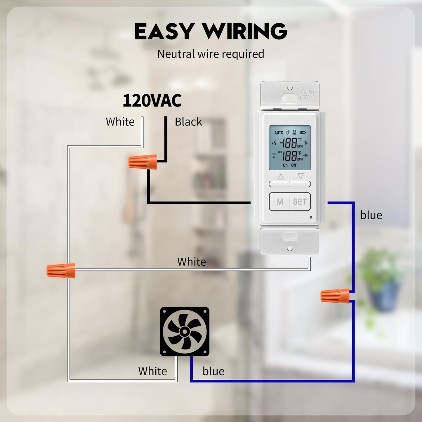 Ortis New 2024! Humidity Sensor Switch, in-Wall Bathroom Fan Automated Control Switch, Separate Sensor for Better Moisture Detection, 328ft Range, 110/220V, Keep Your Room Dry