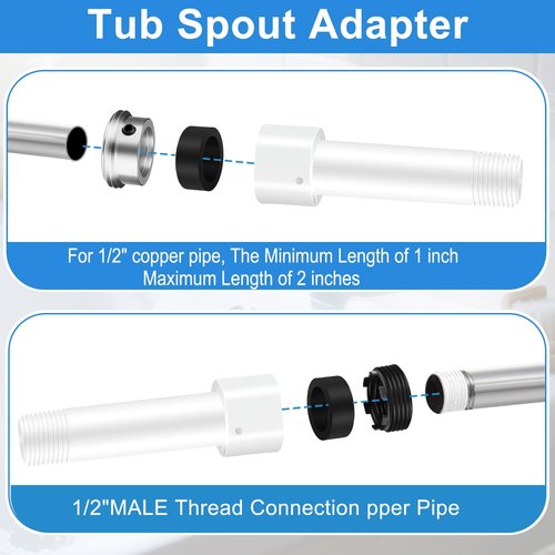 Four in One Tub Spout Adapter, Bath Tub Spout Kit Compatible with 1/2'' Copper Pipe, for 1/2'' and 3/4'' Pipe Thread, Slip on Adapter Kit with Assembly Tool