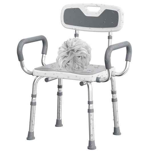 UNILEAF Shower Chair For Inside Shower With Arms And Back, Adjustable Height Shower Chair For Elderly And Disabled Adults, 450 Lb Capacity, Non-Slip Shower Seat, Aluminum, White
