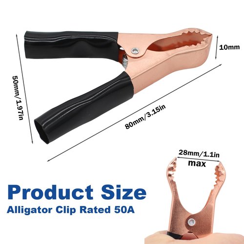 Insulated Alligator Clips Durable Heavy Duty Black & Red Boot Metal Spring Loaded Truck Car Battery Electric Test Clips Lead Probe Alligator Clamps (50A 10-PACK)