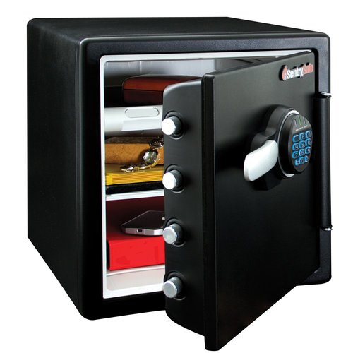 SentrySafe Fireproof and Waterproof Steel Home Safe with Keypad, Floor Safe with Interior Lighting and Shelves, 1.23 Cubic Feet, 17.8 x 16.3 x 19.3 Inches, SFW123FUL