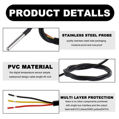 BOJACK DS18B20 Temperature Sensor Module Kit with Waterproof Stainless Steel Probe for Raspberry Pi