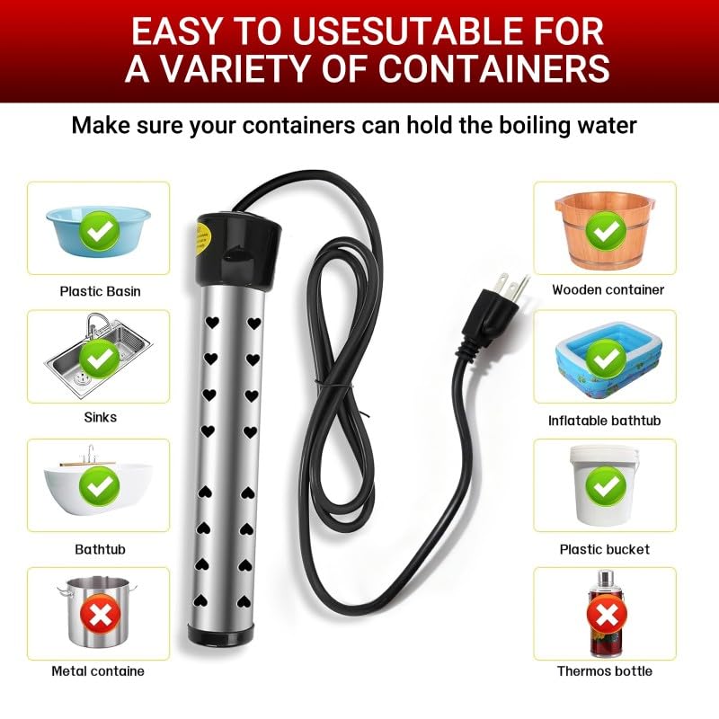 2000W Electric Water Heater with Digital Thermometer Portable Instant Hot Water