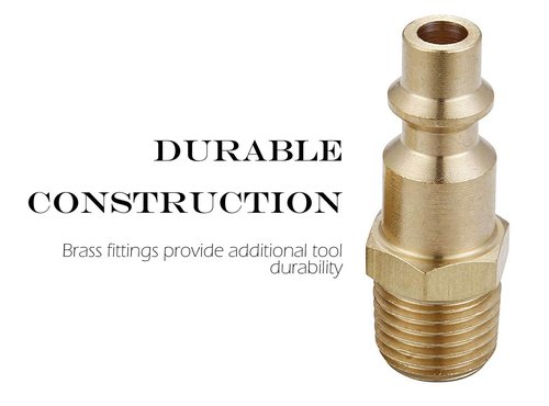 T TANYA HARDWARE Air Hose Fittings And Air Coupler Plug, Air Compressor Quick-Connect MNPT Male Plug Kit (Industrial Type D, 1/4-Inch NPT Male Thread, Solid Brass, 2 Piece)