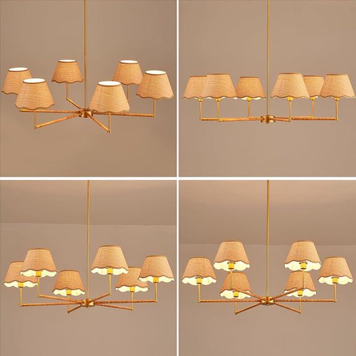 MIXL - 6-Light Rattan Chandelier,Adjustable Height Ceiling Pendant Light Over Table,Boho Style Gold Chandelier for Dining Room Living Room and Entryway