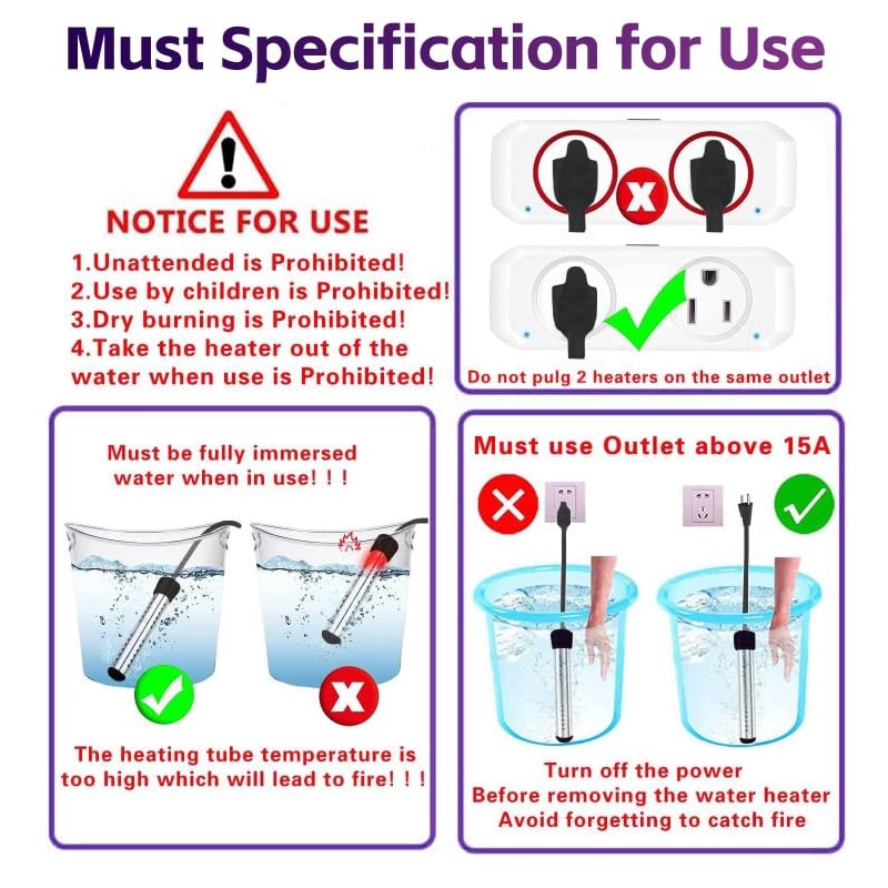 Eaakkoom 2000W Portable Immersion Water Heater with Stainless Steel Guard