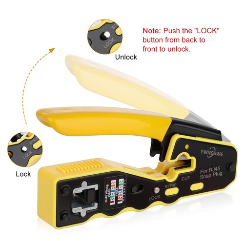 RJ45 Crimp Tool Kit Pass Through Crimper Stripper Cutter All-in-One Ethernet Crimper Tool for Cat5e Cat6 Cat6a 8P8C Pass Through Modular Plugs With 2 Replacement Blades