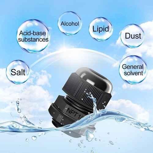 AIRIC 12 Pcs 1/2" NPT Cable Glands Nylon PA66, IP68 Waterproof Adjustable Power Strain Relief Cord Grips, Junction Box Wire Gland Grip Connectors with Gaskets and Locknut, Black