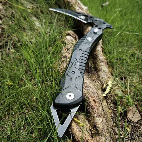 Folding Sickle Knife With Sheath, Quick Release Tactical Survival Tool with Safety Lock,Glass Breaker, Portable Outdoor Garden Pruning Tool