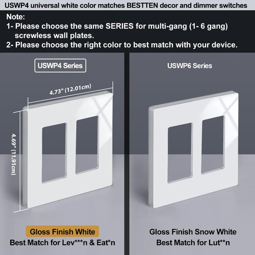 BESTTEN 2 Gang Screwless Wall Plate, 10 Pack, USWP4 Off White Series, Decorative Outlet Cover, H4.69” x W4.73”, Light Switch Cover, Double Gang Receptacle Face Plate