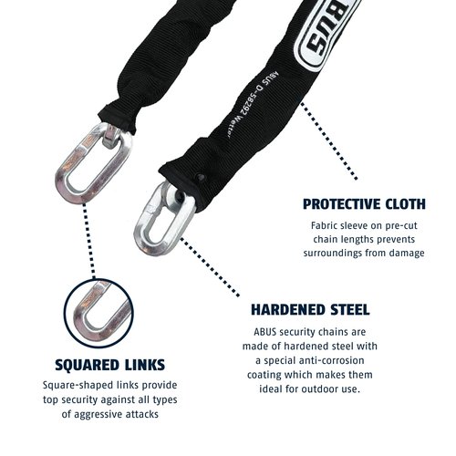 ABUS Hardened Steel 8KS 10 Foot x 5/16" Thick Square Security Chain for Bikes, Containers, Trailers, ATV, Motorcycles and Personal/Industrial Property