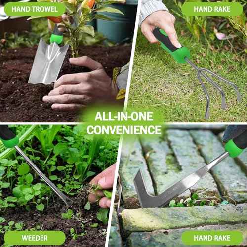 11Pcs Heavy Duty Gardening Tool Set, Shovel Stainless Steel with Non-Slip Rubber Grip, Canvas Storage Bag for Women Gardeners Pruning Shears Plant Care Weeding Tools