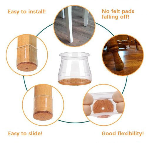 Ansible 24 Pcs Chair Leg Floor Protectors, Silicone Felt Furniture Leg Pads Caps Covers for Hardwood Floors (fit:1.3''-2'')