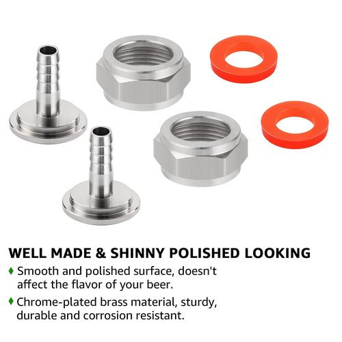 Hilangsan Keg Coupler Barb Connector 1/4'' Barb G5/8 Thread Hex Nut 3/16 Beer Line Connectors with Clamps - 4 Pack