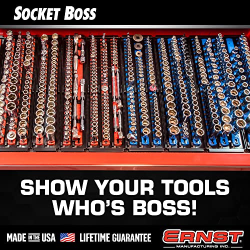 Ernst 18-Inch Socket Boss 3-Rail Twist-Lock Tray, Green – Holds 57 Sockets SAE/Metric