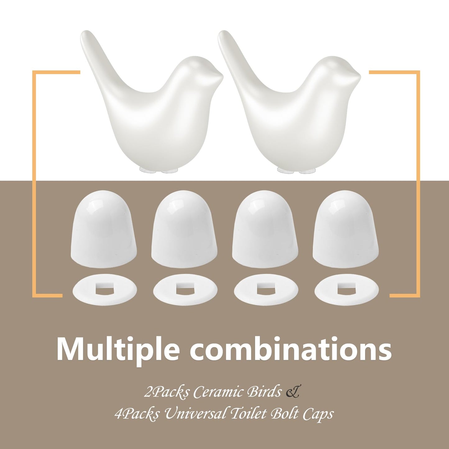 MENNTY 2Packs Ceramic White Birds Toilet Bolt Covers & 4Packs Universal Toilet Bolt Caps, Cute Bathroom Decorative Toilet Floor Screw Cover Caps Easy Installation