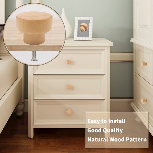 Bmgop 16PCS Wood Knobs Flat Top Round Cabinet Knobs 1.39"(35mm) Natural Wooden Dresser Drawer Pulls Kitchen Cabinet Handles