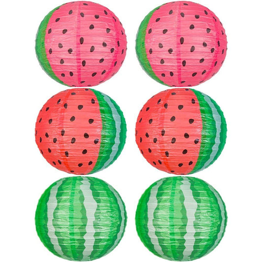 Hsqqdc 6pcs Watermelon Paper Lanterns Fruit Theme Lanterns Summer Hanging Lanterns for Wedding Birthday Showers Home Event Decor