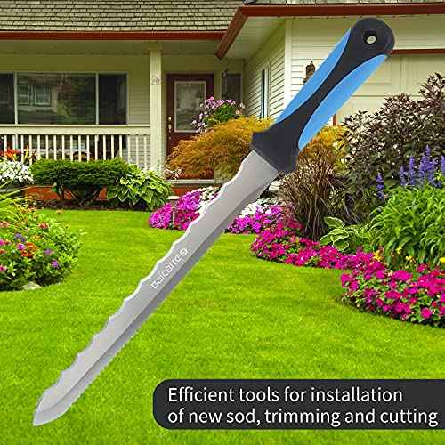 Insulation Knife, Sod Cutter Knife, Stainless Steel 11" Double Side Utility Lawn Repair Garden Knife with Nylon Sheath for Cutting Mineral Wool