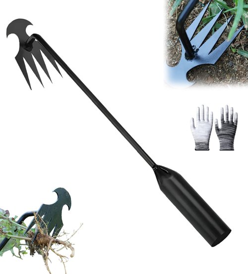 Gardenia Uprooting Tool, Gardinia Uprooting Tool, Gardenia Iron Weeding Rake, Manual Weed Puller Tool for Lawn and Garden, 4 Tooth Manganese Steel for Gardening Backyard Farm (Black-11.8 In)