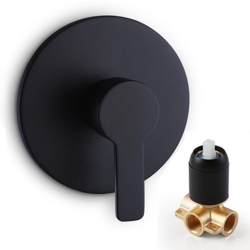 DOLGABA Shower Valve Handle Bathroom Shower Mixer Valve Kit, Wall Mount Rough-in Tub Shower Control Valves Round 1 Way Single Function, Female Thread, Matte Black