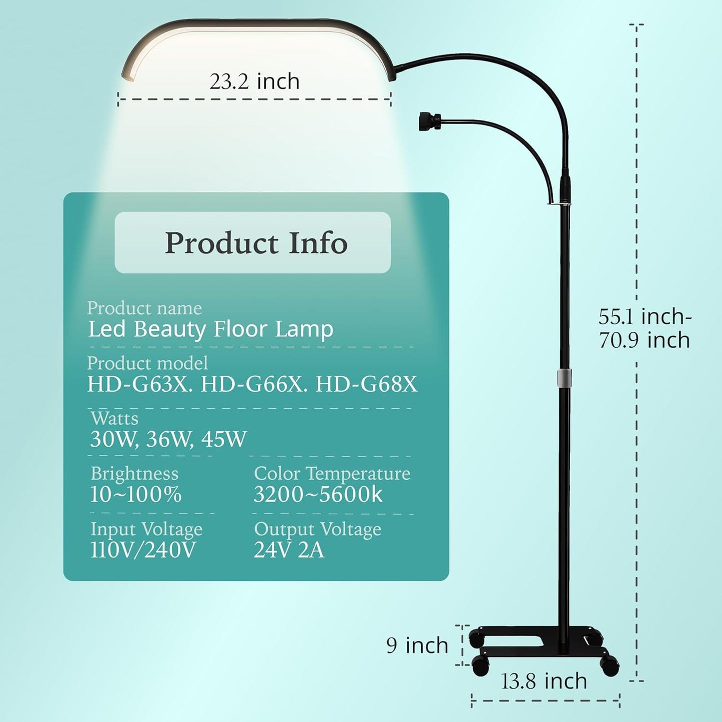 Hi_friend LED Floor Light, Half Moon Lamp for Lash Extension, Lighting for Beauty, Skincare, Lashes, Eyebrows, Filming Content Creation, Lash Lamp for Eyelash Tech