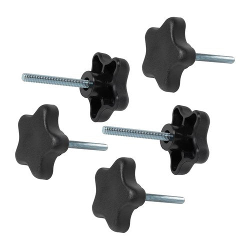 POWERTEC 5 Pack 1/4"-20 5 Star Knobs with 2" Threaded Stud, Thumb Screw Knobs with bolts for Lawn Mower, Umbrella Base, Woodworking Tools & Jigs, Clamps (QNB3010)