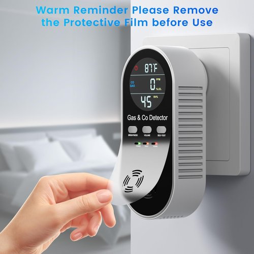 5 in 1 Carbon Monoxide Detectors Plug in with Temperature Humidity Sensor Built-in, CO Level Monitor Alarm with Clear LCD Display Sound & Light Warning for Home/Hotel