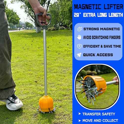 ULIBERMAGNET 29inch Long Reach Magnetic Pickup Tool, Magnetic Bulk Lifter with Quick Release, Yard Pull Magnet Sweeper, Metal Manual Magnetic Swarf Tool with Extended Handle for Nails, Screws, Nut