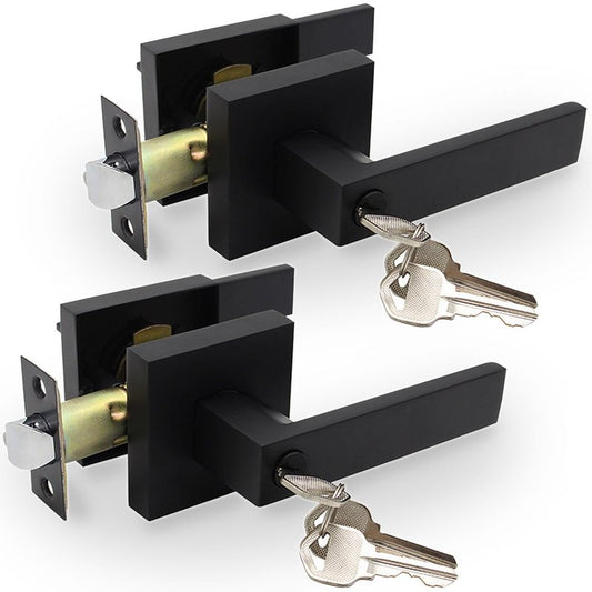 KUAGINZUHE Privacy Door Levers, 2 Pack Matte Black Door Handles Heavy Duty with Lock and Key,for Bedroom, Bathroom and Rooms,Reversible for Left and Right