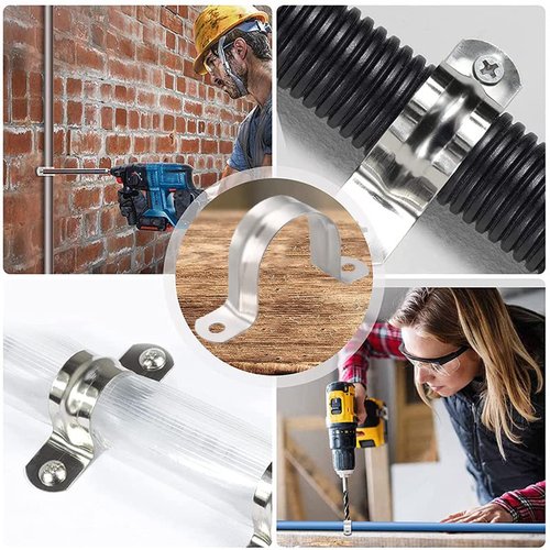 AKIHISA 10 Pcs 2 Hole U Tube Strap Clamp 304 Stainless Steel Rigid Pipe Strap Clamp ID 1/5Inch(5mm)