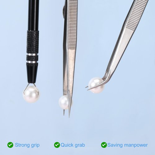 4PCS Ball Grabber Piercing, Diamond Tweezers Gem Stone Jewelry Locking Tweezers Precision Stainless Steel Diamond Claw Holder Pick up Tool for Jewelry Making Tiny Objects Electronic Components