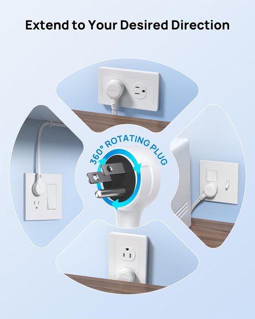 TROND 360° Rotating Plug Outlet Extender 36 in - Flexible Extension Cord, Multi Plug Wall Outlet Splitter Surge Protector, 4 AC 4 USB, Mountable for Hard Reach Socket in Bedroom Home Office, White