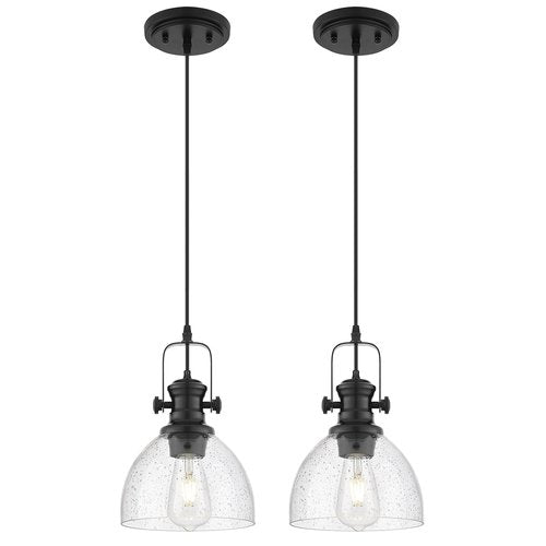 Audickic 2 Pack Pendant Lights Kitchen Island, 7.5" Black Pendant Lighting with Clear Seeded Glass Shade, Farmhouse Hanging Light Fixtures for Dining Room, AD-22151-1P2-BK