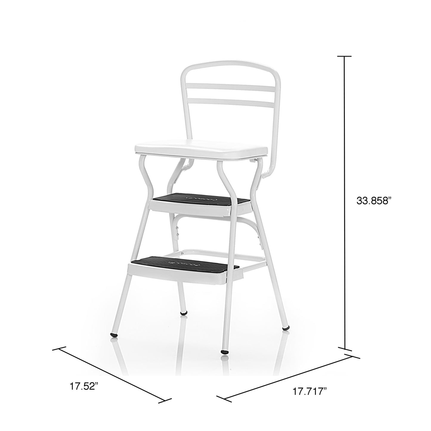 COSCO Stylaire Retro Chair + Step Stool with Flip-Up Vinyl Seat, White