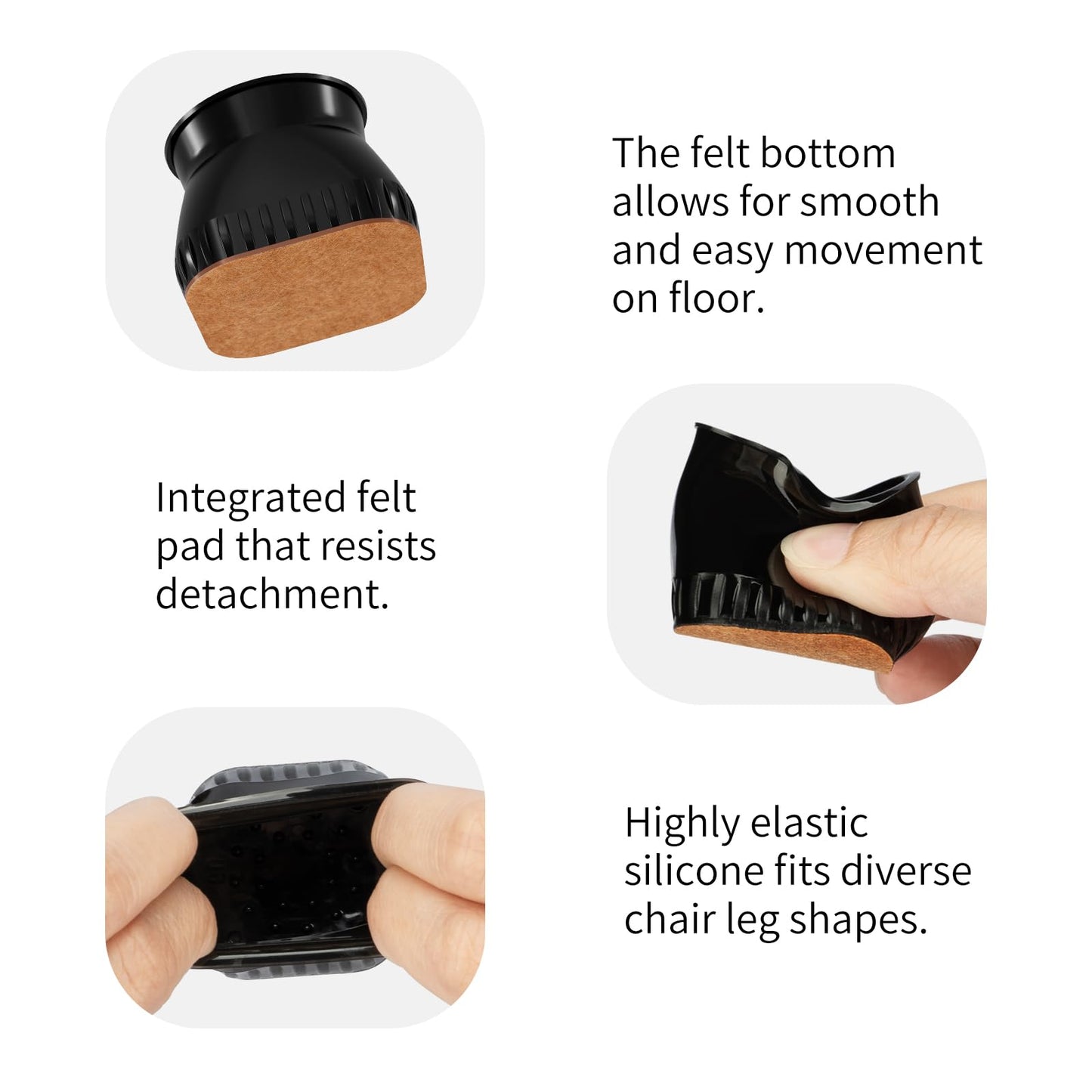 Chair Leg Floor Protectors - 40 Pcs Silicone & Felt Pads for Hardwood Floors - Anti-Scratch Furniture Sliders, Noise-Reducing Chair Feet Covers - Furniture Leg Caps Fit Sizes to(0.75"-1.06")