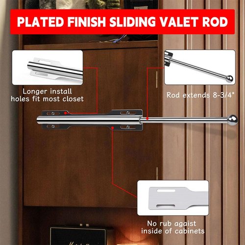LOMILD Closet Valet Rod Slide Out, Closet Pull Out Rod for Bedroom Laundry Room Bathroom, Silver