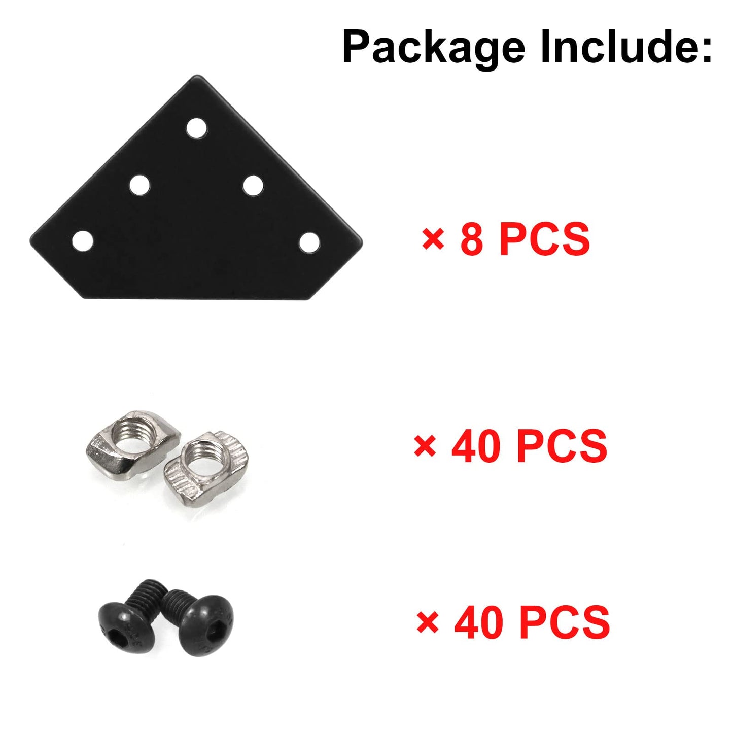 SeekLiny 2020 Aluminum Extrusion Connector Bracket Set Included 8PCS Joint Plates,1Pcs M3 Wrench,40Pcs M5 T-Slot Nuts and 40Pcs M5x8mm Screws for 2020 Series Aluminum Profile 3D Printer Frame