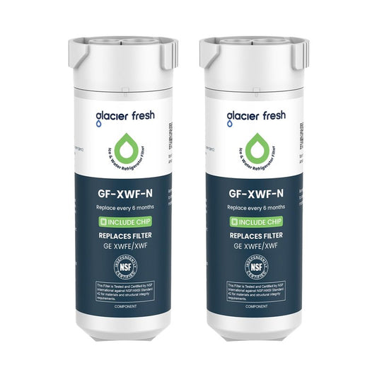 GLACIER FRESH Water Filter Compatible with XWFE (Built-in CHIP), Replacement for GE XWFE, XWF Refrigerator Water Filter NSF/ANSI 42 Certification Pack of 2