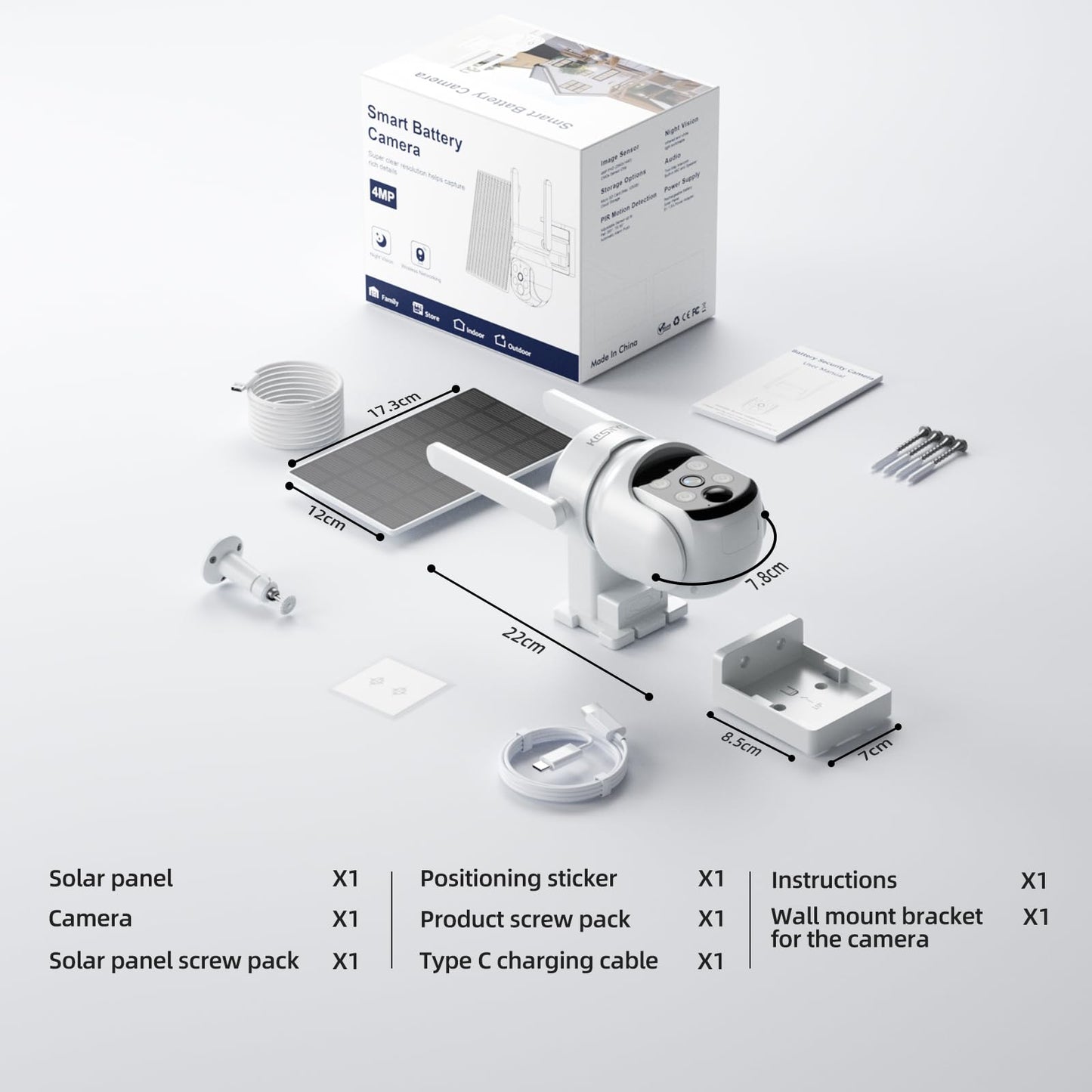 KCSNYO 4MP Solar Camera Outdoor Wireless, Add-On Camera Work with Homebass, Add-On Cameras Also can Used Independently, Cameras for Home Security, Color Night Vision, WiFi 6, PIR, SD Card, Cloud