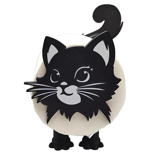 Cat Toilet Paper Holder 2025 New Funny Toilet Roll Holder Free Standing Bathroom Set Cute 3D Printed Black Cat Roll Holder Farmhouse Bathroom Decor and Accessories (1 PC)