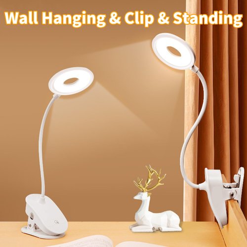 Desk Lamp Clip on Reading Light, Portable Rechargeable Desk Light Mini Clip Lamp, Dorm Room Essential Clip on Light Wall-Mounted, Bedside Lamp with Clamp, Rechargeable Reading Lights for Dorm Makeup