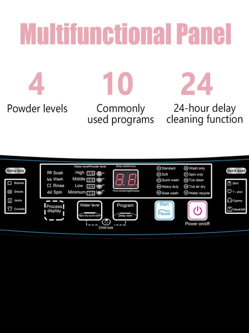 KRIB BLING Full-Automatic Washing Machine with LED Display 25 lbs Portable Washer 10 Wash Program & 8 Water Level Drain Pump Ideal for Camping, Apartment, Dorm Grey