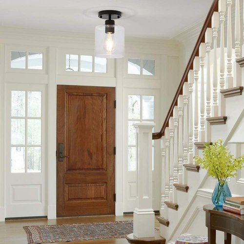 KLSS Black Modern Semi Flush Mount Ceiling Light,Rustic Ceiling Light Fixture for Closet Hallway Entryway,Matte Black Finish (1 Pack)