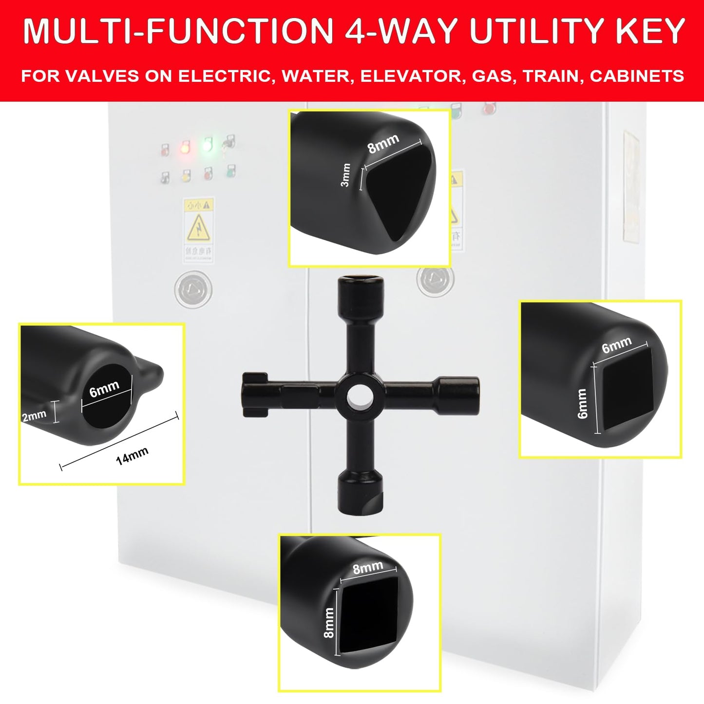 Manalete 17 Inch Water Meter Key with 4-Way Utility Key - Heavy-Duty Water Shut Off Tool for Curb Main, Underground Stop/Waste, Enforced Rebar Steel, T-Handle & U-Head