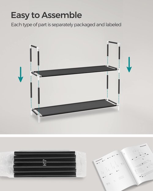 SONGMICS 4-Tier Shoe Rack, Shoe Storage for Hallway Closet, Slim and Space-Saving, Metal Frame, Non-Woven Fabric Shelves, Black ULSH054B01