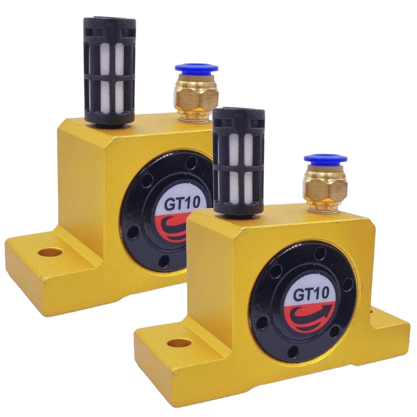 (2-Pcs) GT10 Pneumatic Air Turbine Vibrator GT Series 1/8" Industrial Pneumatic System Components Turbine Vibrators with hopper Golden Free Muffler (GT-10)