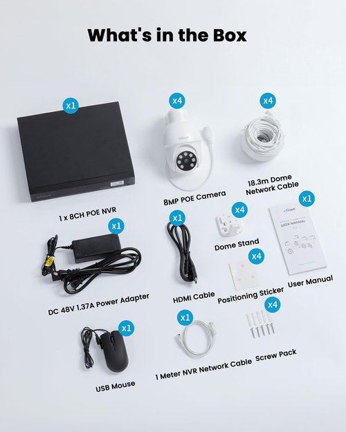 ieGeek 8MP PoE Security Camera System, 4pcs Wired Outdoor Cameras for Home Security with 355°Pan 90°Tilt, 8CH NVR with 2TB HDD, Automatic Human Tracking,AI Detection,2-Way Audio,Color Night Vision