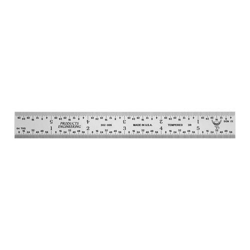 PEC Tools Rigid 6-Inch Ruler, High-Carbon Steel, Satin Chrome-Plated, Measuring Accuracy 1/32“, 1/64”, 1/10“ and 1/50” Scales (3R), Suitable for Mechanics and Metalworkers, Made in USA